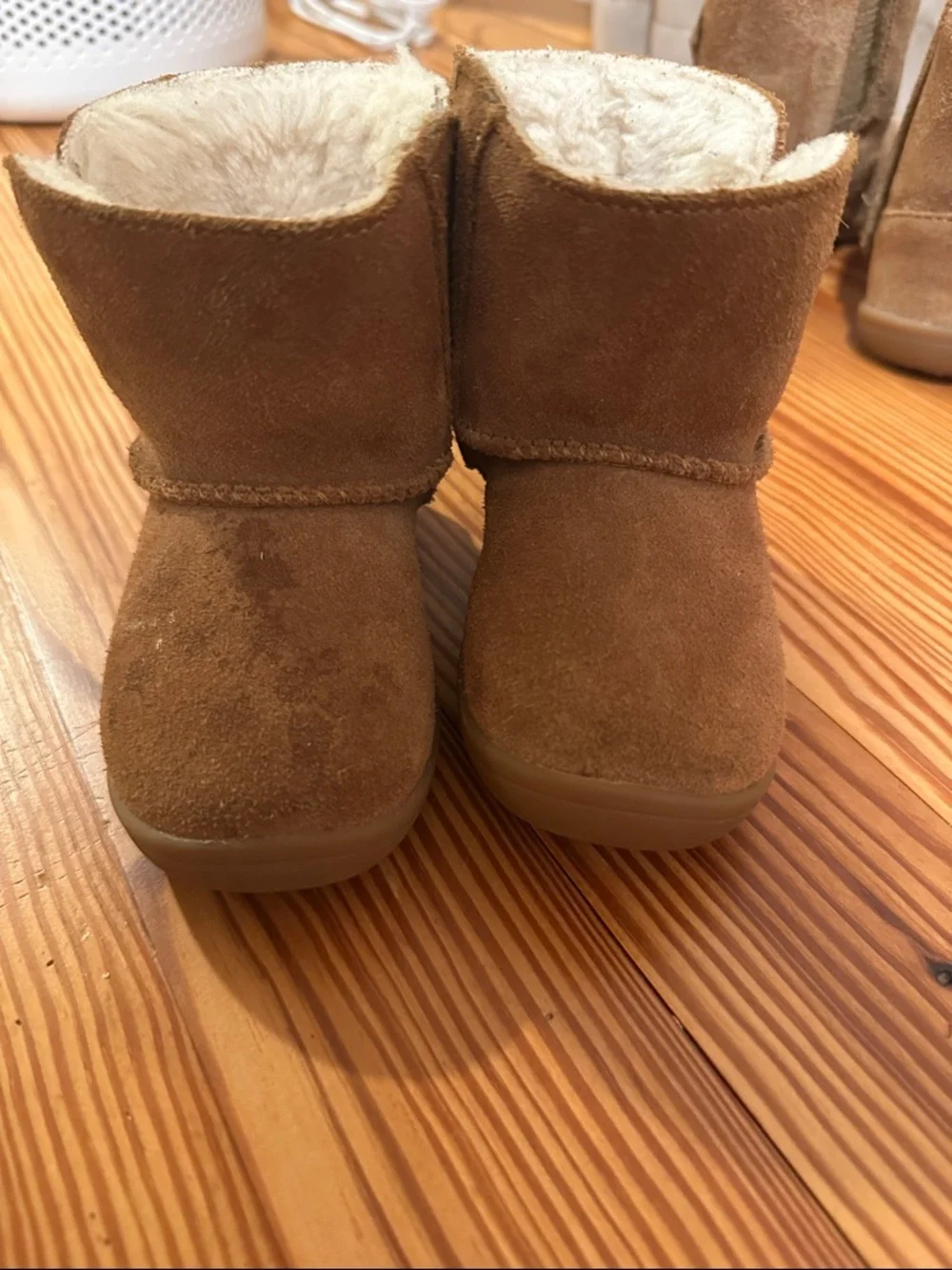 UGG Kids Short Chestnut Suede Boot with Hook Strap